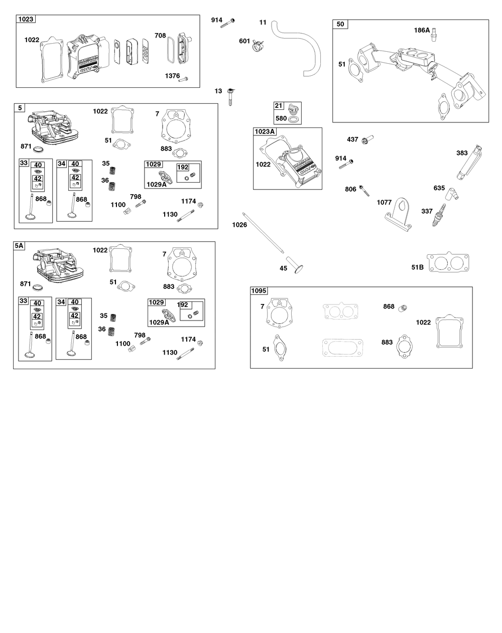 Cylinder Head Group Diagram and Parts List for 613477-0251-J1 400000 - 699999 Briggs and Stratton Engine